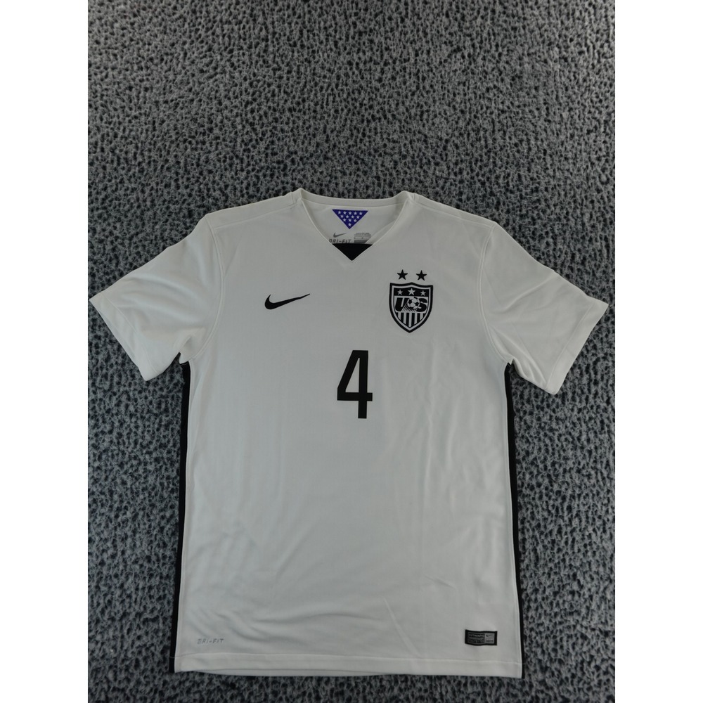 Nike US Soccer Jersey White Black Dri-Fit Mens Size M 2015 Bradley #4